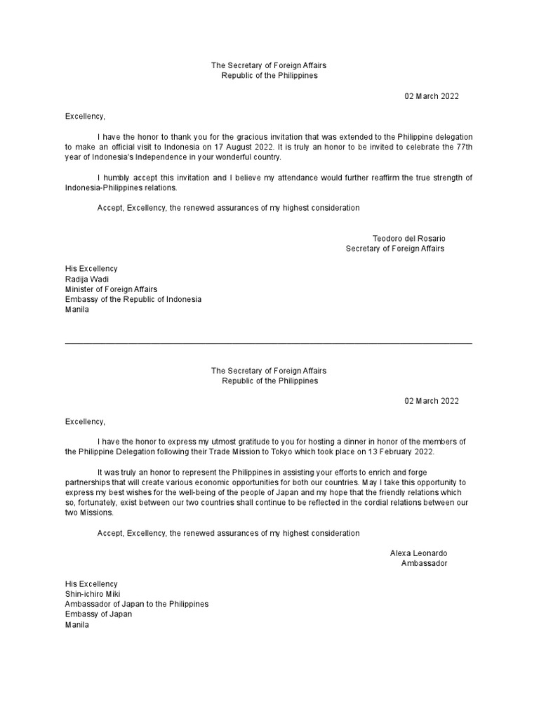 Diplomatic Correspondence Diplomatic Letter Sample PDF Diplomatic