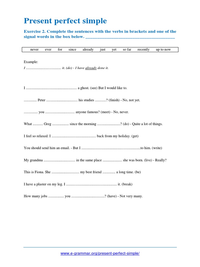 Present Perfect Simple Signal Words | PDF