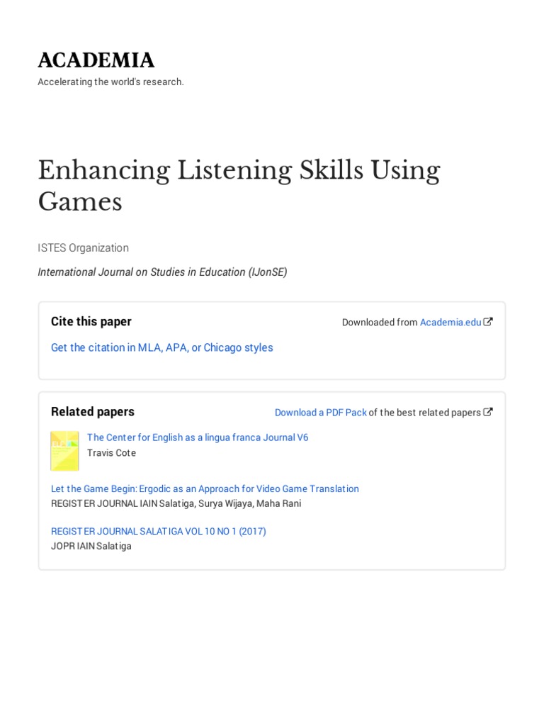 Enhancing Listening Skills Using Games Pdf Reading Comprehension