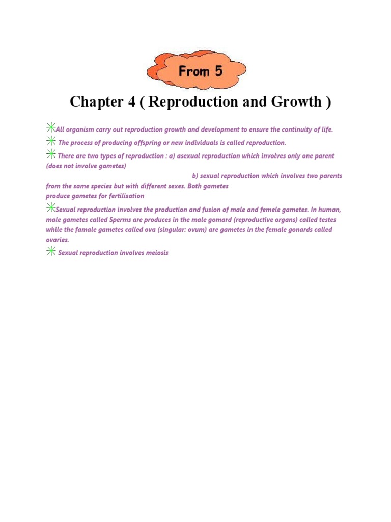 Short Note Biology Form 5-Chapter 4 Reproduction and Growth
