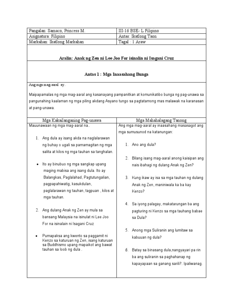 Lesson Plan Ni Princess | PDF