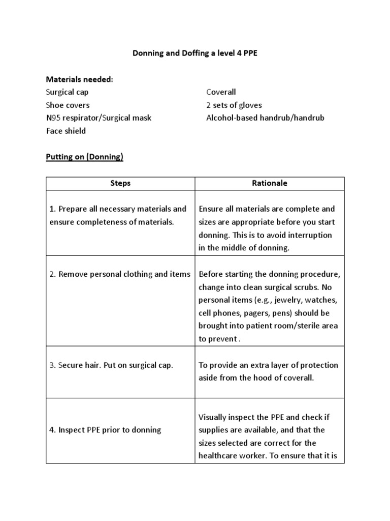 PPE Donning and Doffing Guide | PDF | Personal Protective Equipment ...