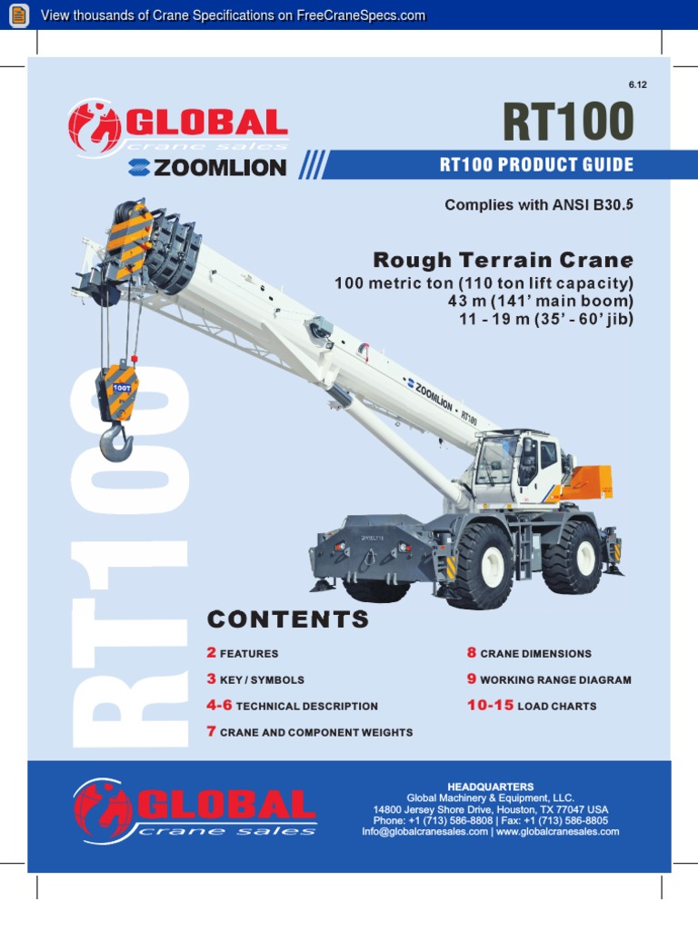 RT100 Rough Terrain Crane Overview | PDF | Crane (Machine) | Axle