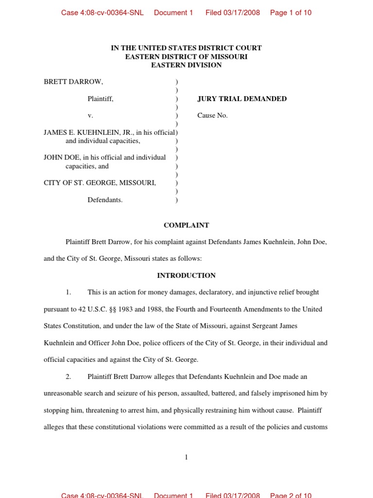 Section 1983 Civil Rights Complaint PDF Lawsuit Complaint