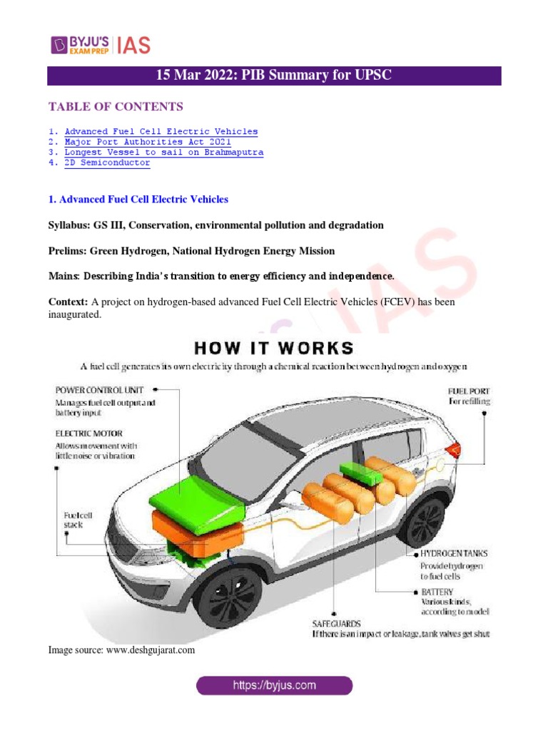 15 Mar 2022 PIB Summary For UPSC 1. Advanced Fuel Cell Electric