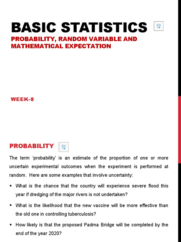 Basic Statistics-Week 8 | PDF | Probability Distribution | Random Variable