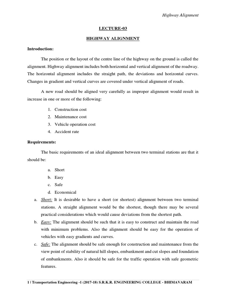 Key Factors in Highway Alignment | PDF | Road | Transportation Engineering