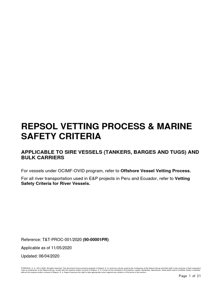 Repsol Vetting Process Marine Safety Criteria | PDF