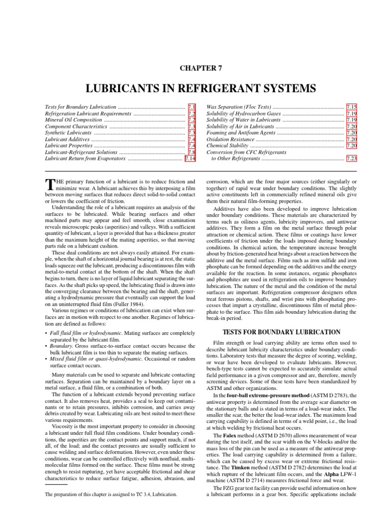 Lubricants in Refrigerant Systems Tests For Boundary Lubrication PDF Wear Lubricant
