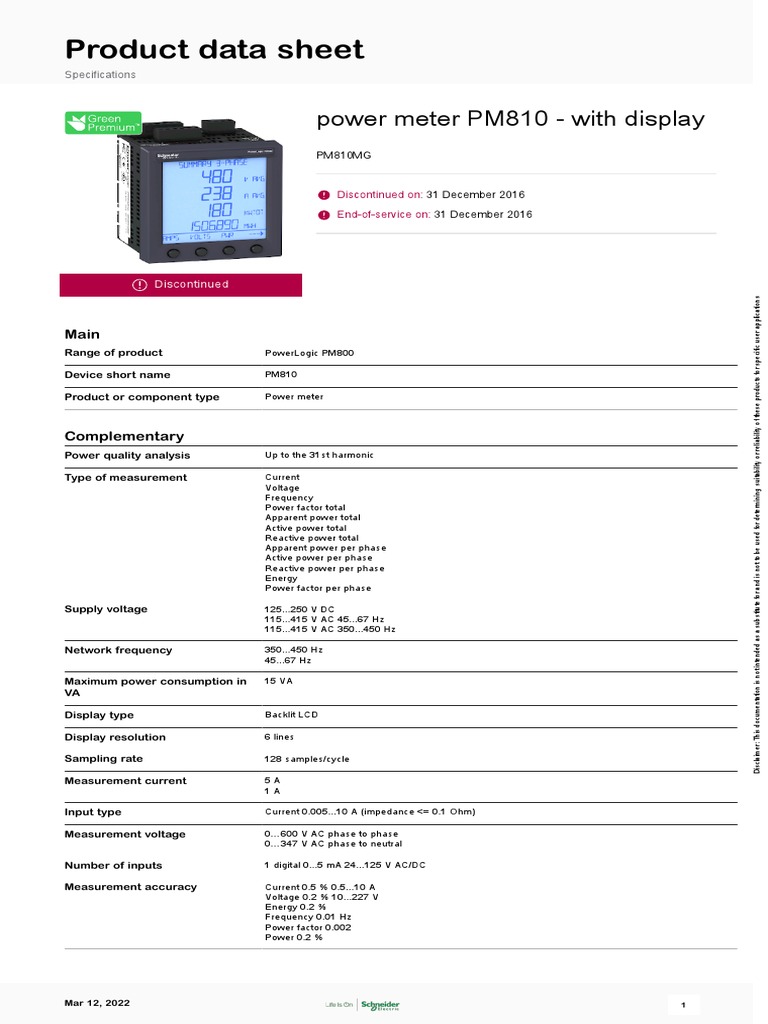 PM810 Power Meter Data Sheet | PDF | Ac Power | Alternating Current
