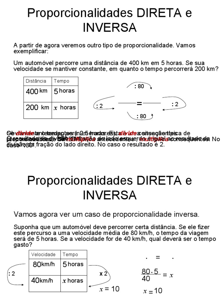Proporcionalidade Direta e Inversa | PDF | Tempo | Velocidade