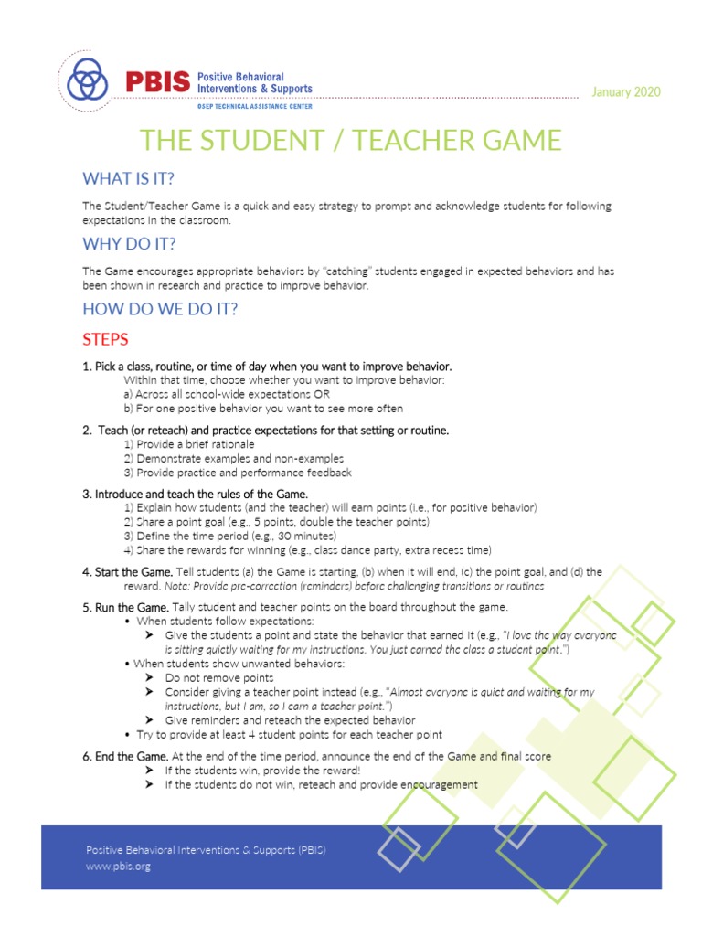 The Student / Teacher Game What Is It? PDF Teachers Learning