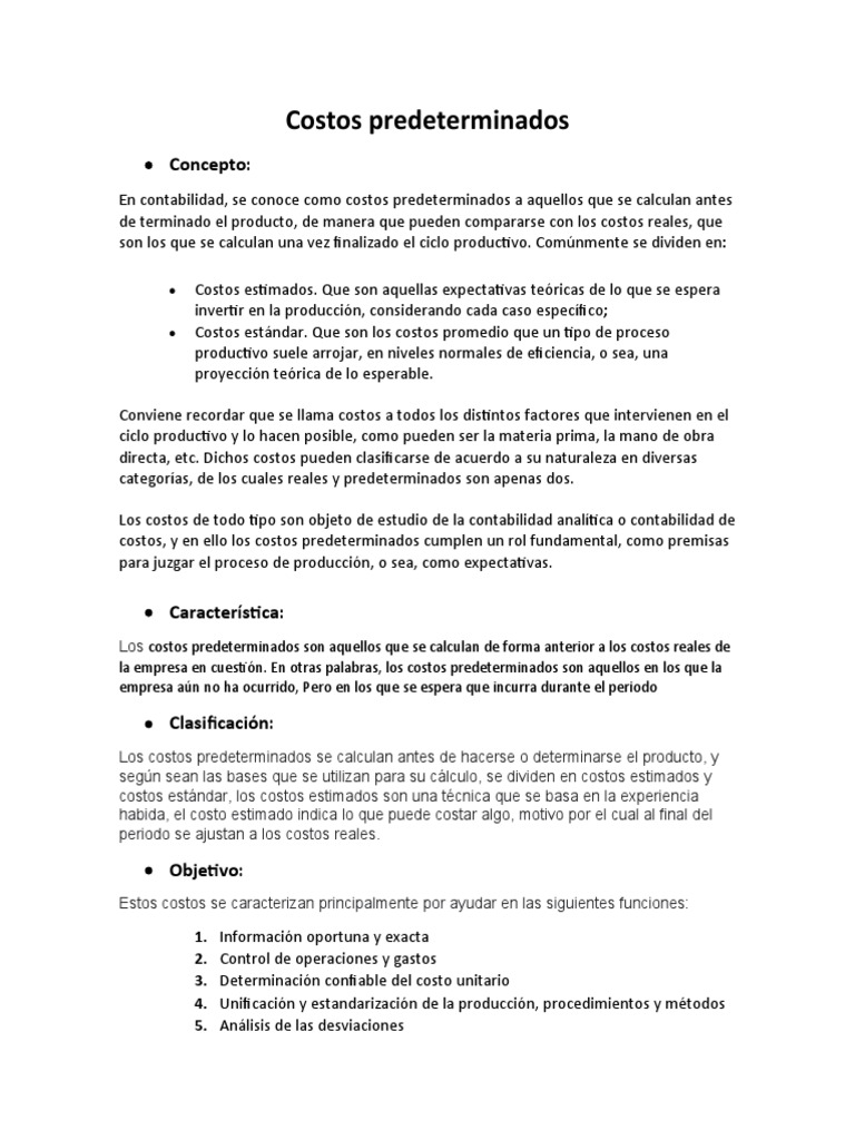 Costos Predeterminados en Contabilidad | PDF | Presupuesto | Costo