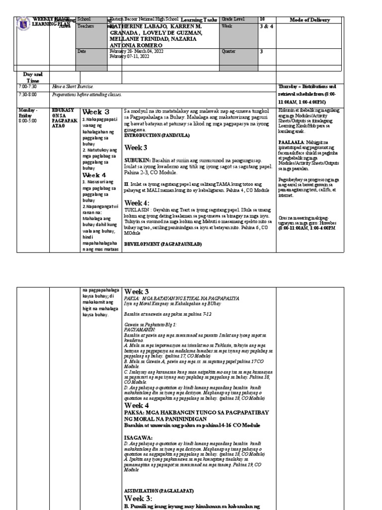 Esp10 W3-4 Q3 - WHLP | PDF