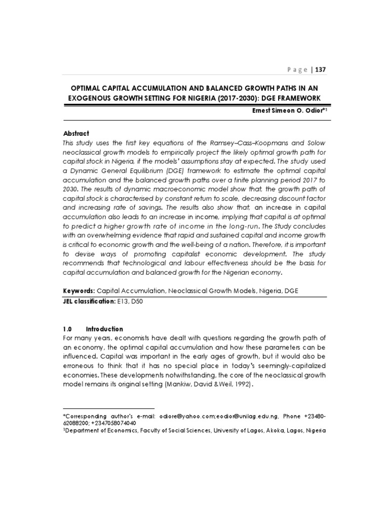 Optimal Capital Accumulation and Balanced Growth Paths WAIFEM | PDF ...