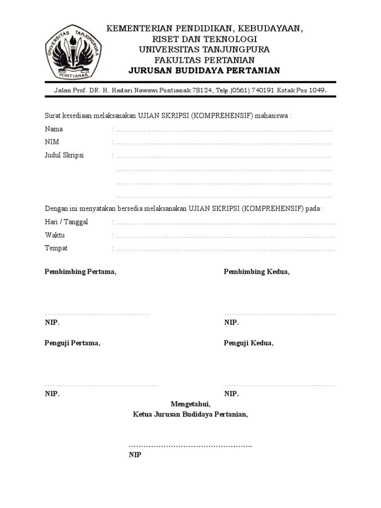 Surat Kesediaan Ujian Skripsi dan Seminar | PDF