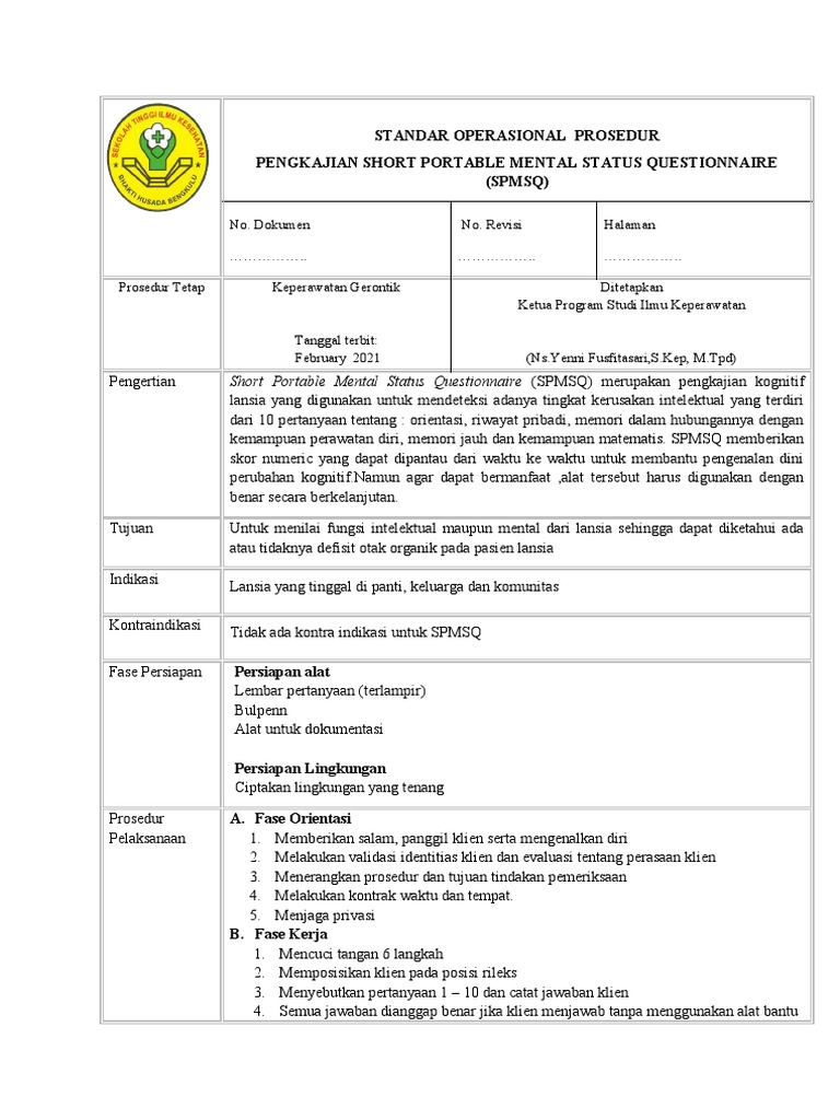 Pengkajian SPMSQ untuk Lansia | PDF