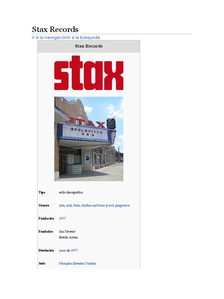 Historia de Stax Records | PDF | Musica Popular Americana | Música del ...
