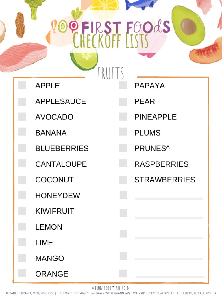 100 First Foods Checkoff Lists 1 | PDF | Foods | Fruit for 100 First Foods Printable Pdf Free Download