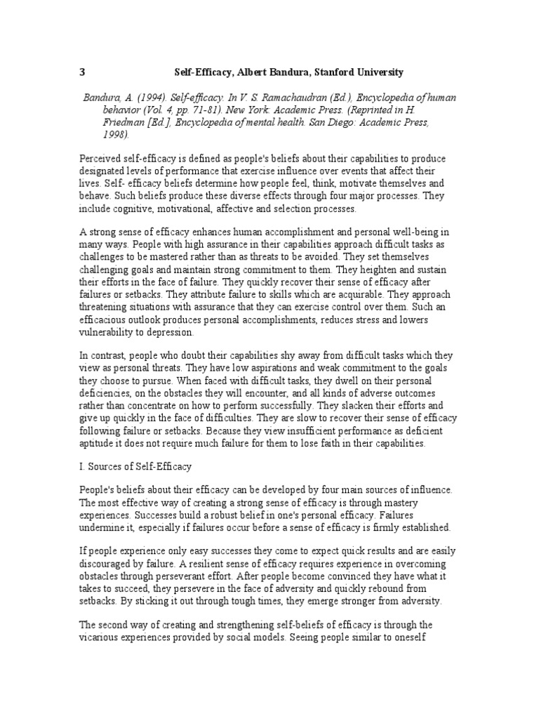 3 Self-Efficacy, Albert Bandura, Stanford University | PDF | Self ...