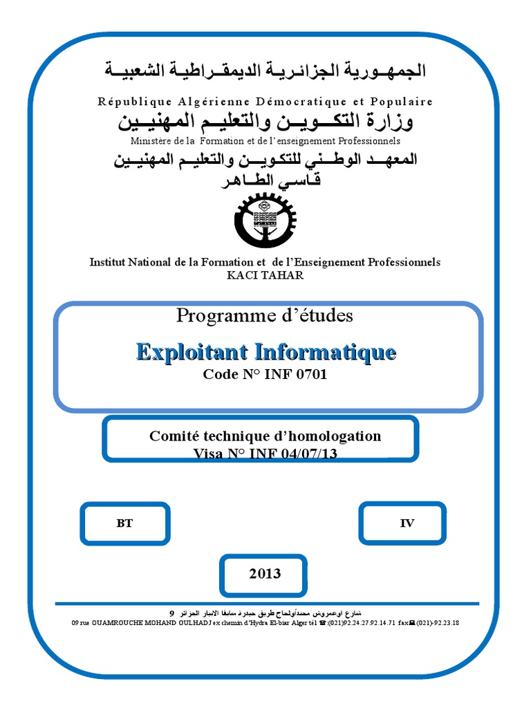 Programme de Formation : Exploitant Informatique | PDF | Bases de ...