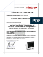 CERTIFICADO CAPACITACION TCA MONITORES 5 P MINDRAY ePM12M HOSP CHEPEN 2021