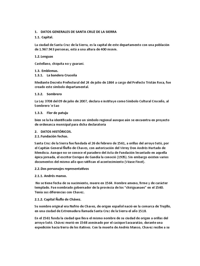 Datos Clave sobre Santa Cruz de la Sierra | PDF | Bailes | Bolivia