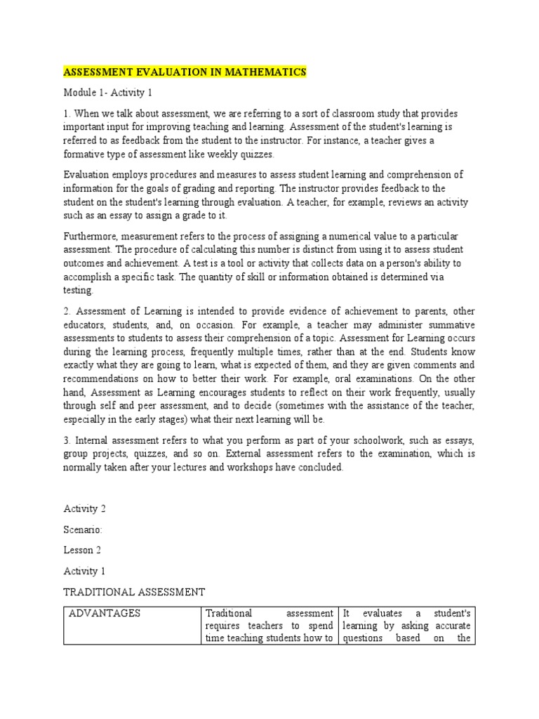 WHAT IS ASSESSMENT AND EVALUATION IN MATHEMATICS intelligence overview