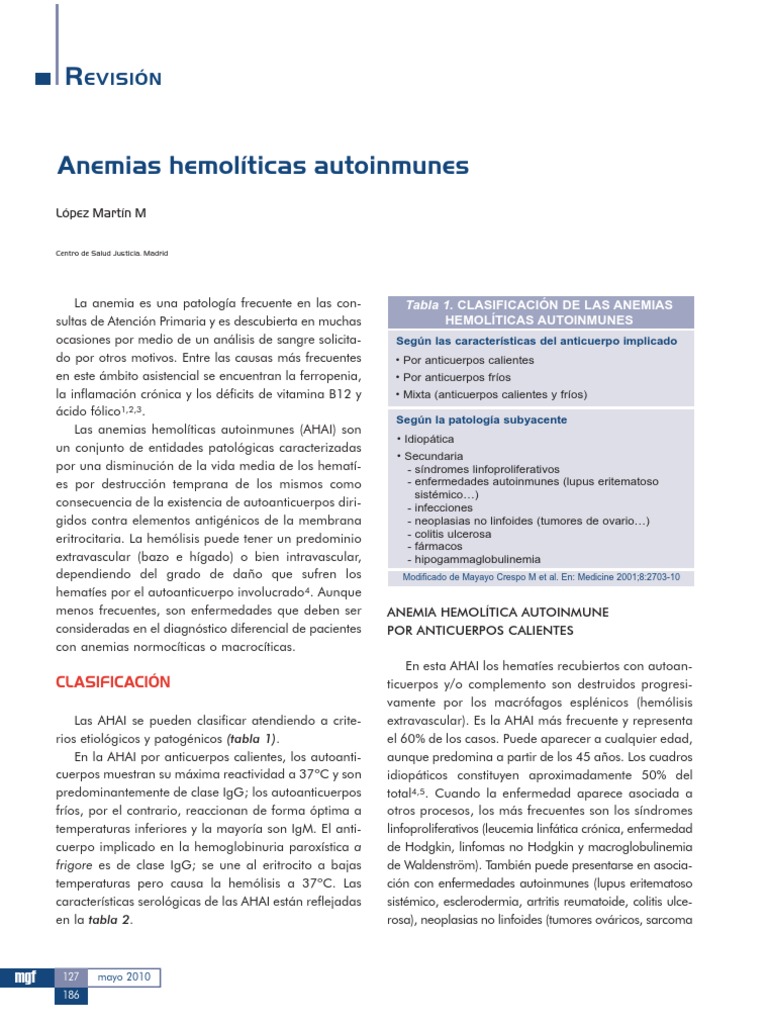 Anemia Hemolítica Autoinmune: Clasificación y Diagnóstico | PDF ...