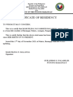 Certificate of Residency: Office of The Punong Barangay