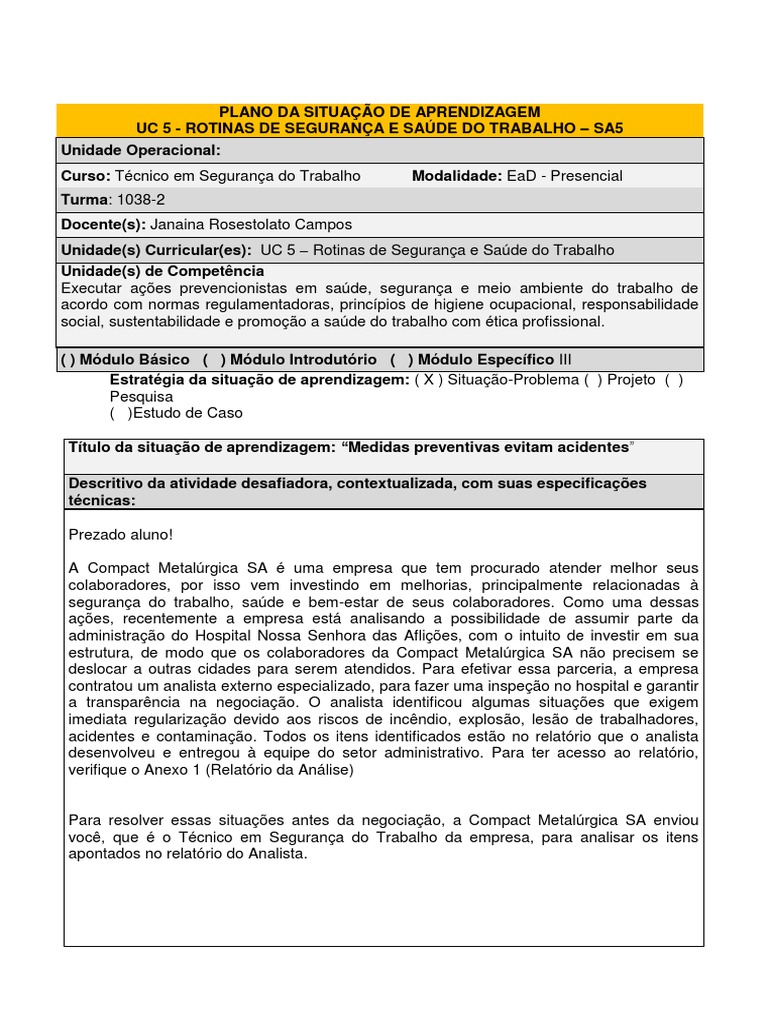 Análise de Riscos em Segurança do Trabalho | PDF | Aprendizado ...