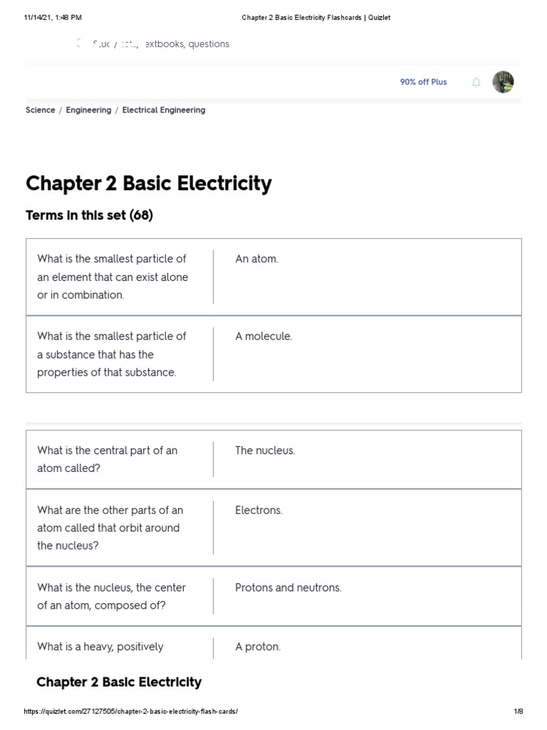 Chapter 2 Basic Electricity Flashcards Quizlet PDF Volt Atoms