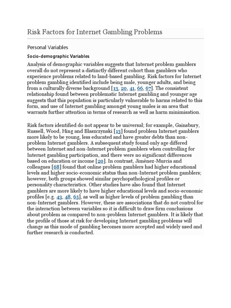 Risk Factor For Internet Gambling | PDF