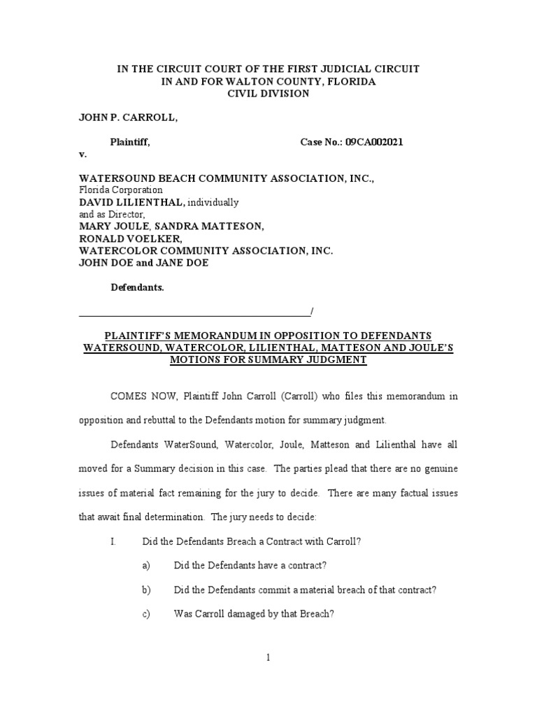 Plaintiff's Memorandum in Opposition to Defendants Motion for Summary