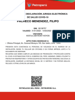 Pacheco Menendez, Filipo: Constancia de Declaración Jurada Electrónica de Salud Covid-19