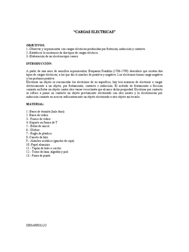 Cargas Electricas PDF Carga eléctrica Fuerza