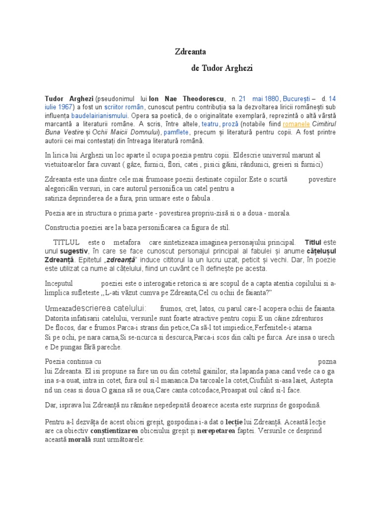 Zdreanta De Tudor Arghezi Zdreanta - Tudor Arghezi | PDF