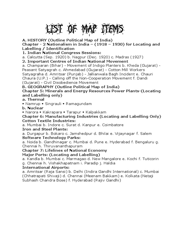 List of Map Items PDF