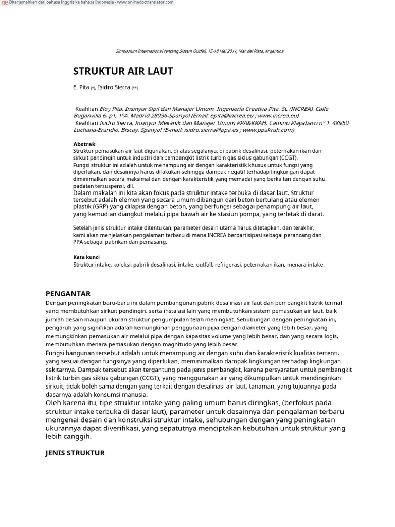 Struktur Intake Air Laut untuk Desalinasi | PDF | Teknologi & Rekayasa