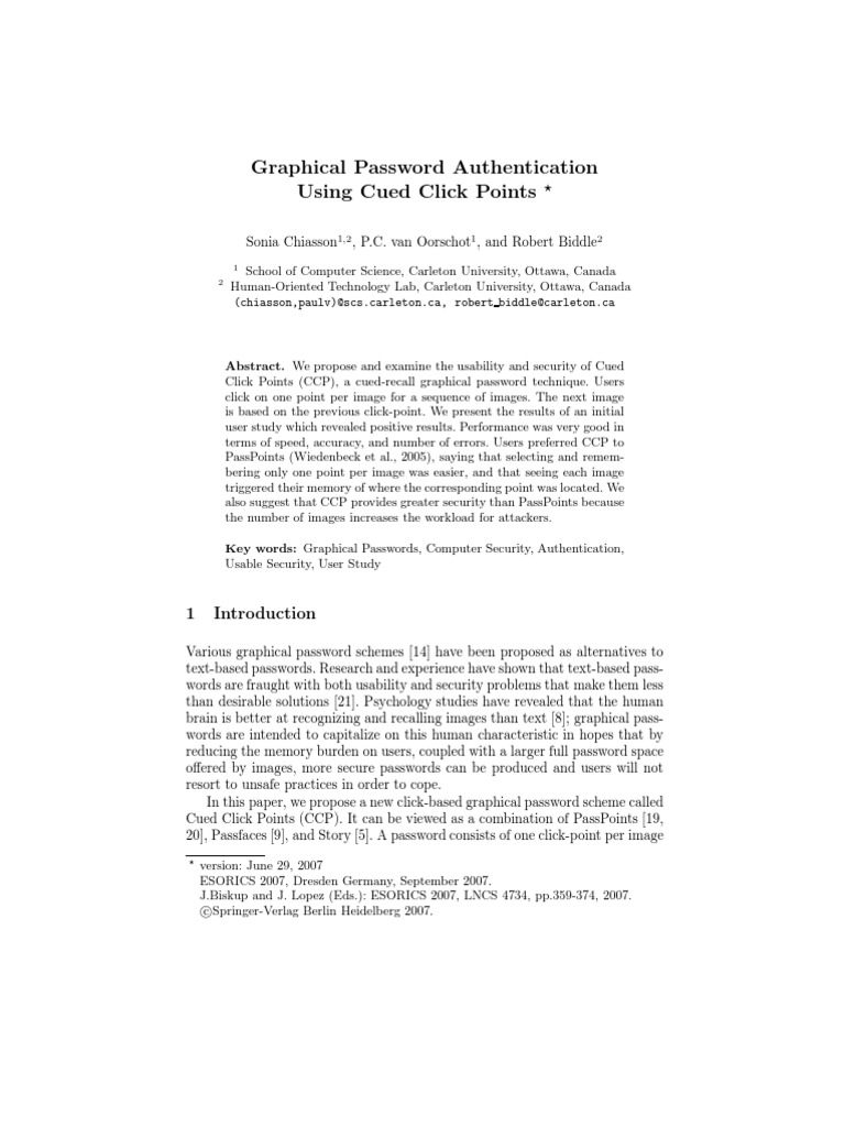 Graphical Password Authentication Using Cued Click Points | PDF