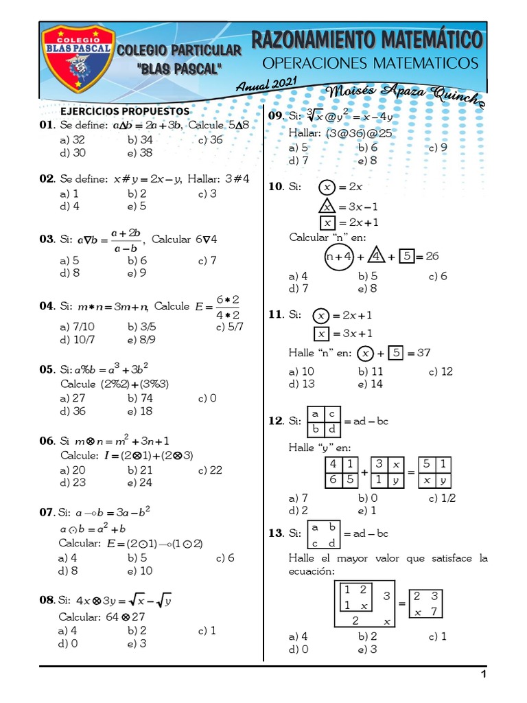 Ejercicios de Operaciones Matemáticas | PDF | Métodos y materiales de ...