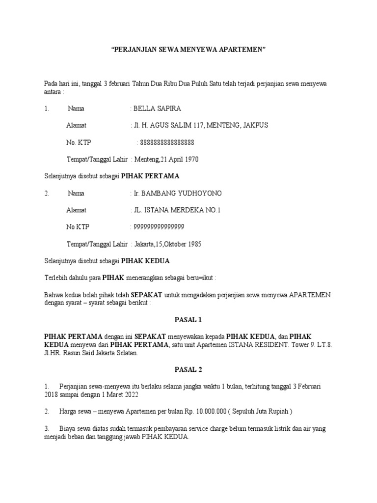 Perjanjian Sewa Menyewa Apartemen PDF