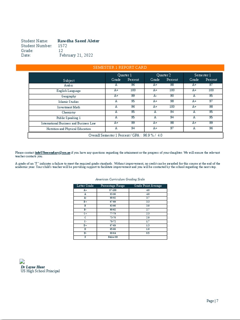 Semester 1 Report Cards : School Report Card And Mark Sheet Excel ...