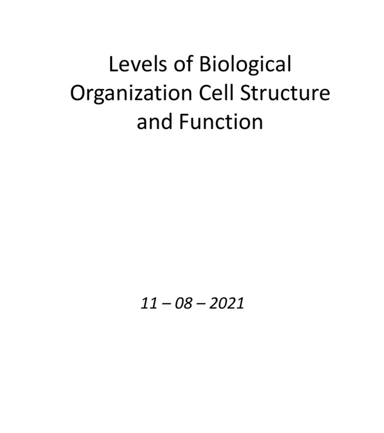 Grade 7 Levels of Biological Organization PDF