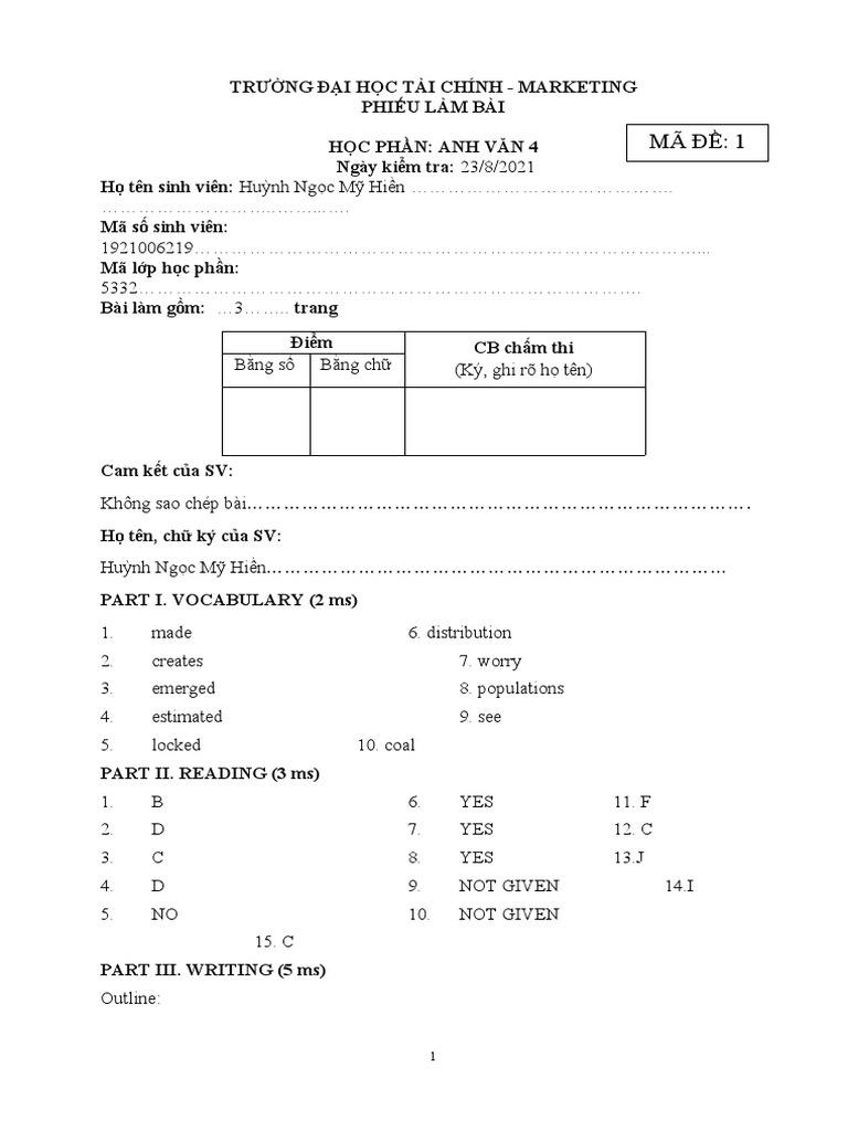 Answer Sheet English 4 Pdf Cognition
