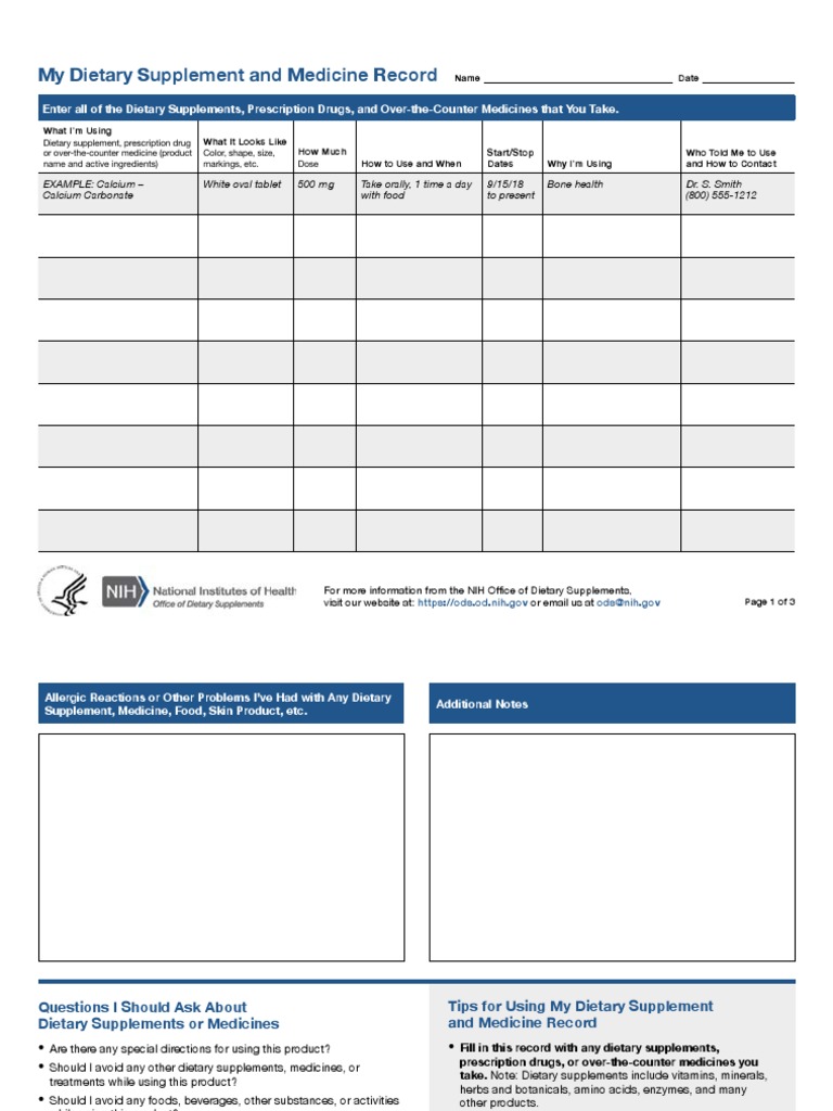 My Dietary Supplement Record Sheet | PDF | Dietary Supplements | Over ...