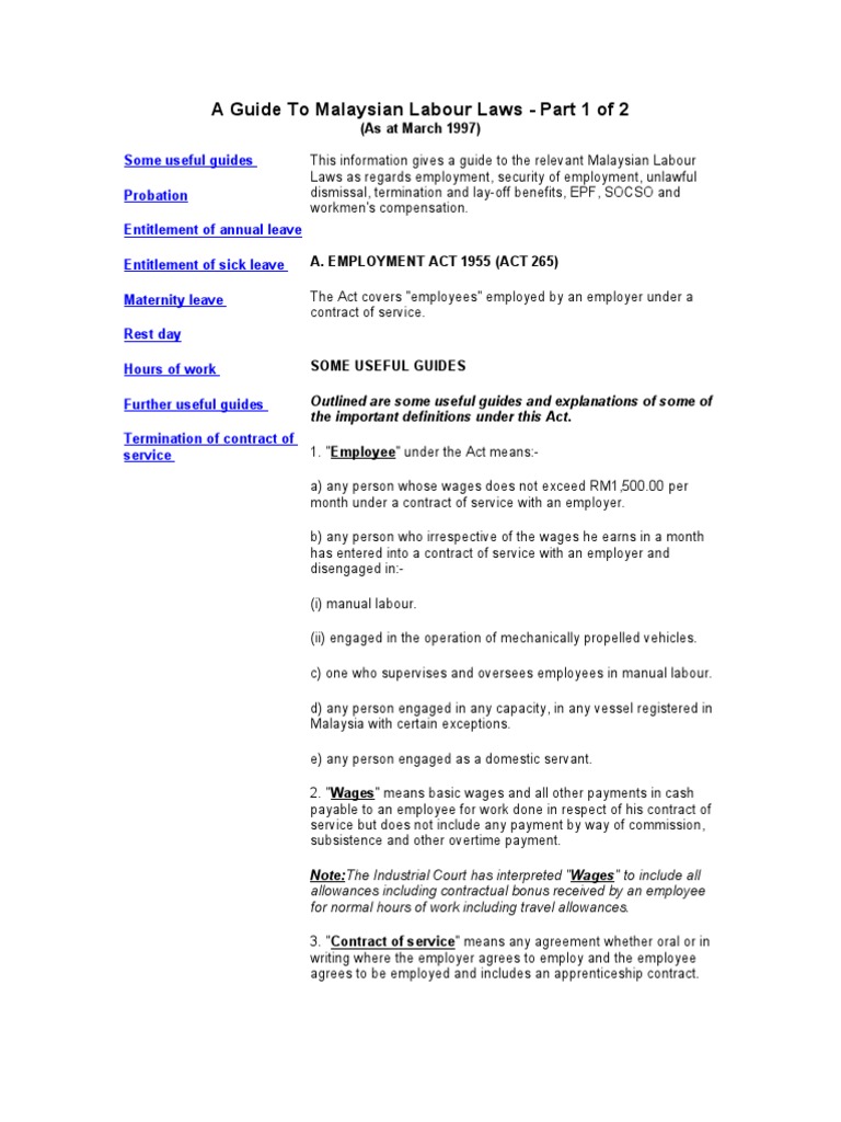 A Guide To Malaysian Labour Laws PDF Working Time Overtime