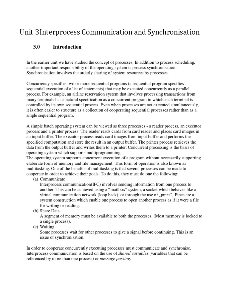 Interprocess Communication and Synchronisation | PDF | Process ...