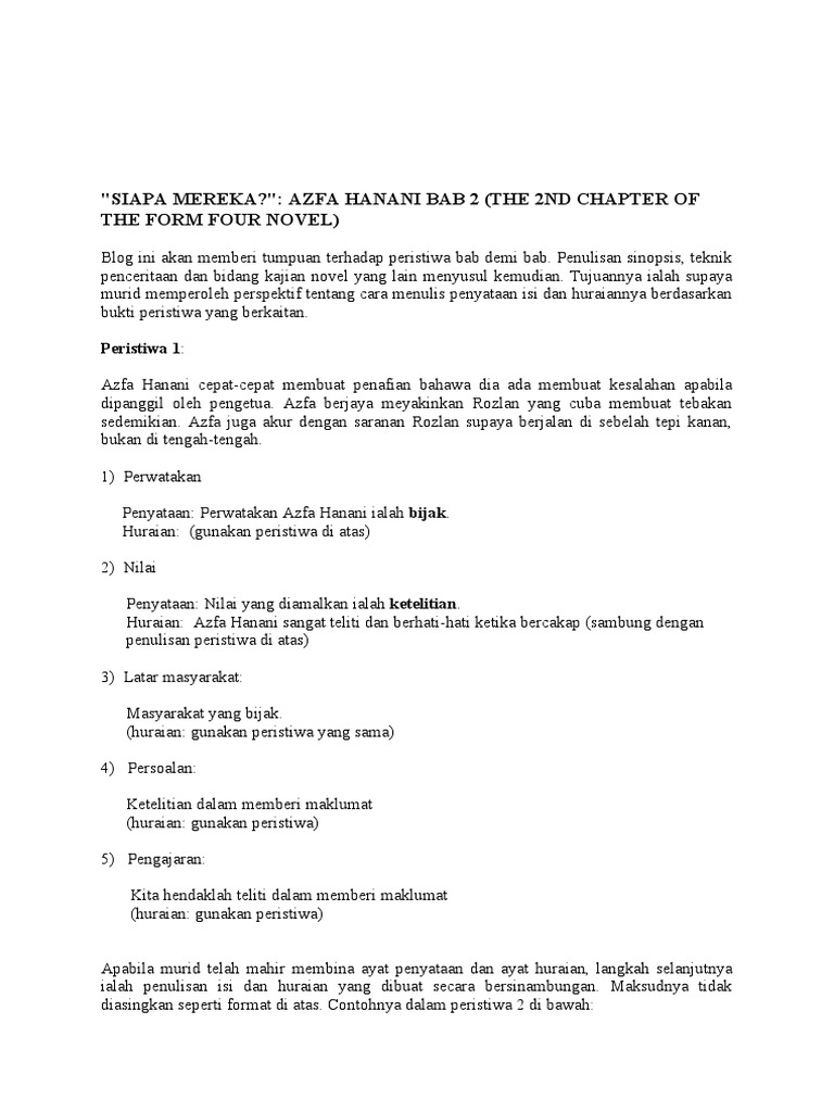 Analisis Bab 2 Novel Azfa Hanani | PDF