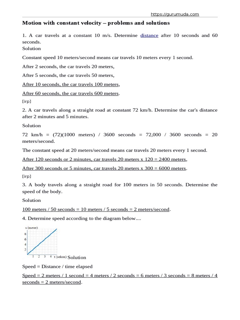 Motion With Constant Velocity Problems and Solutions PDF Speed Metre